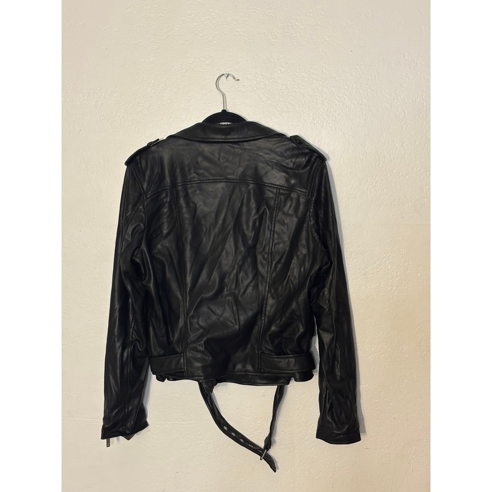 Chelsea DeBoer Lily & Lottie Black Faux Leather Belted Moto Biker Jacket Large - Picture 4 of 8